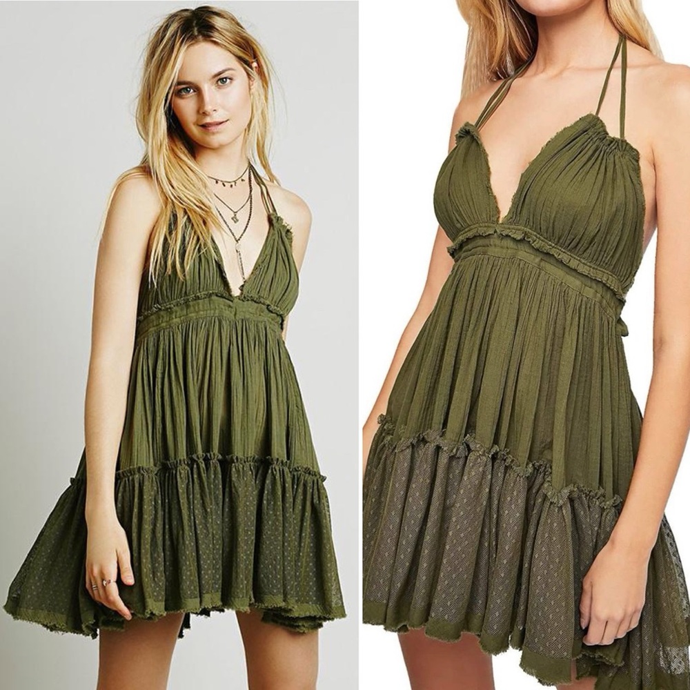 NEW FREE PEOPLE 100 DEGREE MINI DRESS ARMY OLIVE GREEN MEDIUM NWOT MINT RARE ⚡️